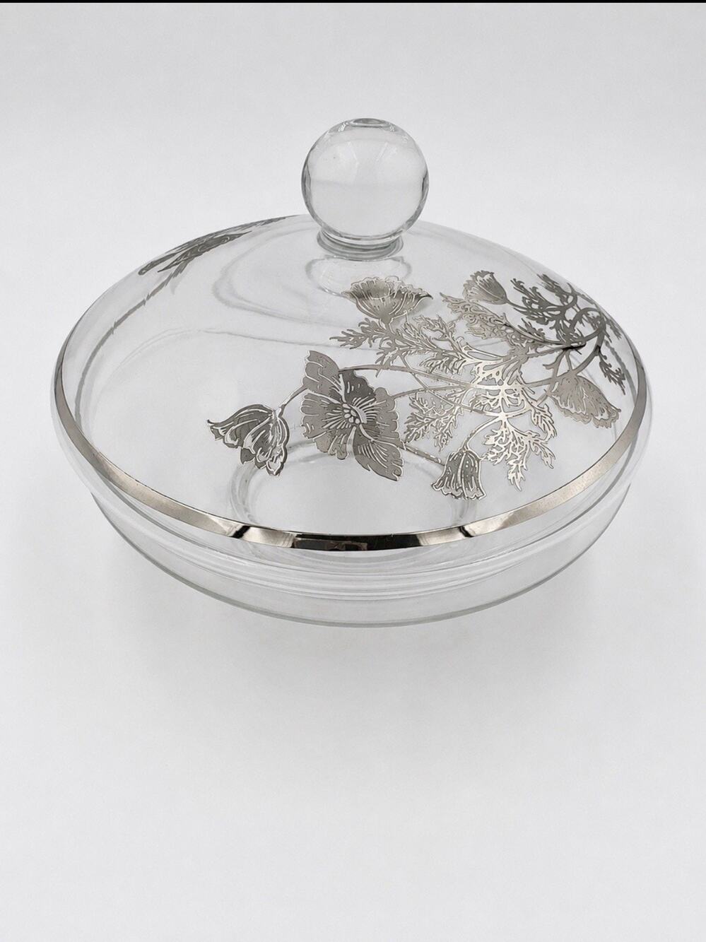 Vintage Silver City Flanders Poppy Silver Overlay Covered Candy Dish 5.75”
